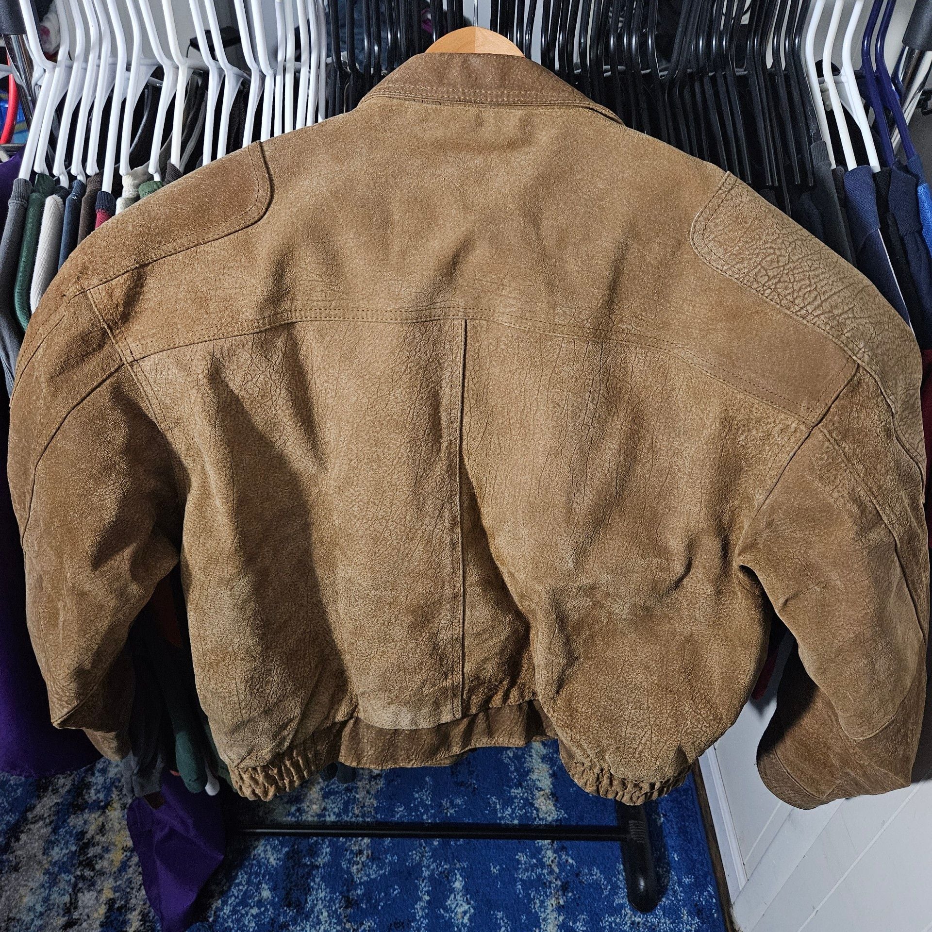 Vintage Suede Leather Bomber Jacket XL Brown Map Lining 8