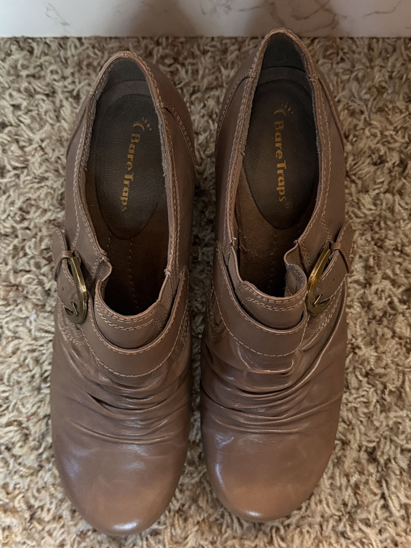 Bare Traps Heeled Booties Brown Ruched Buckle Shoes 3