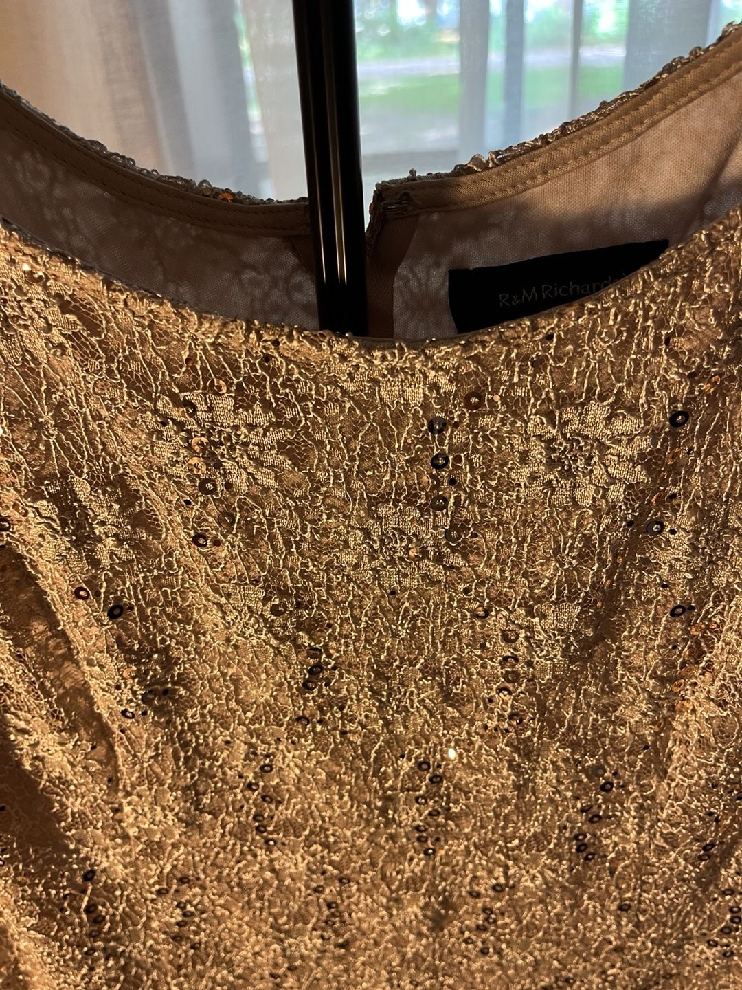 R&M Richards Sequin Lace Dress Size 16 Gold 7