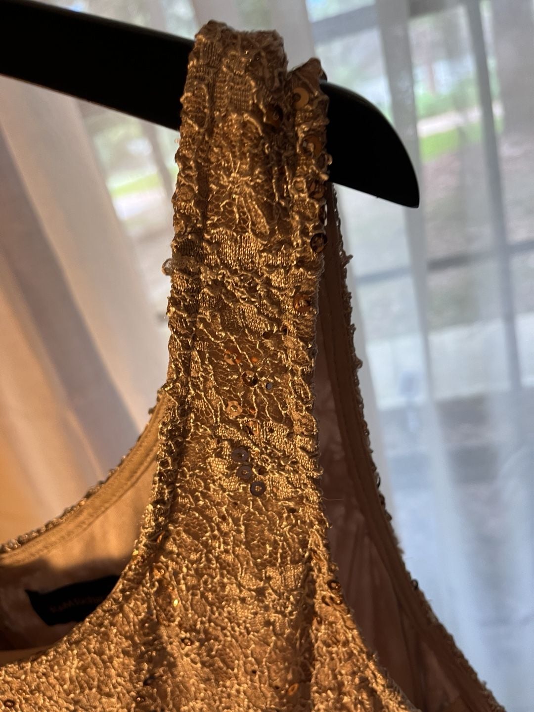 R&M Richards Sequin Lace Dress Size 16 Gold 10