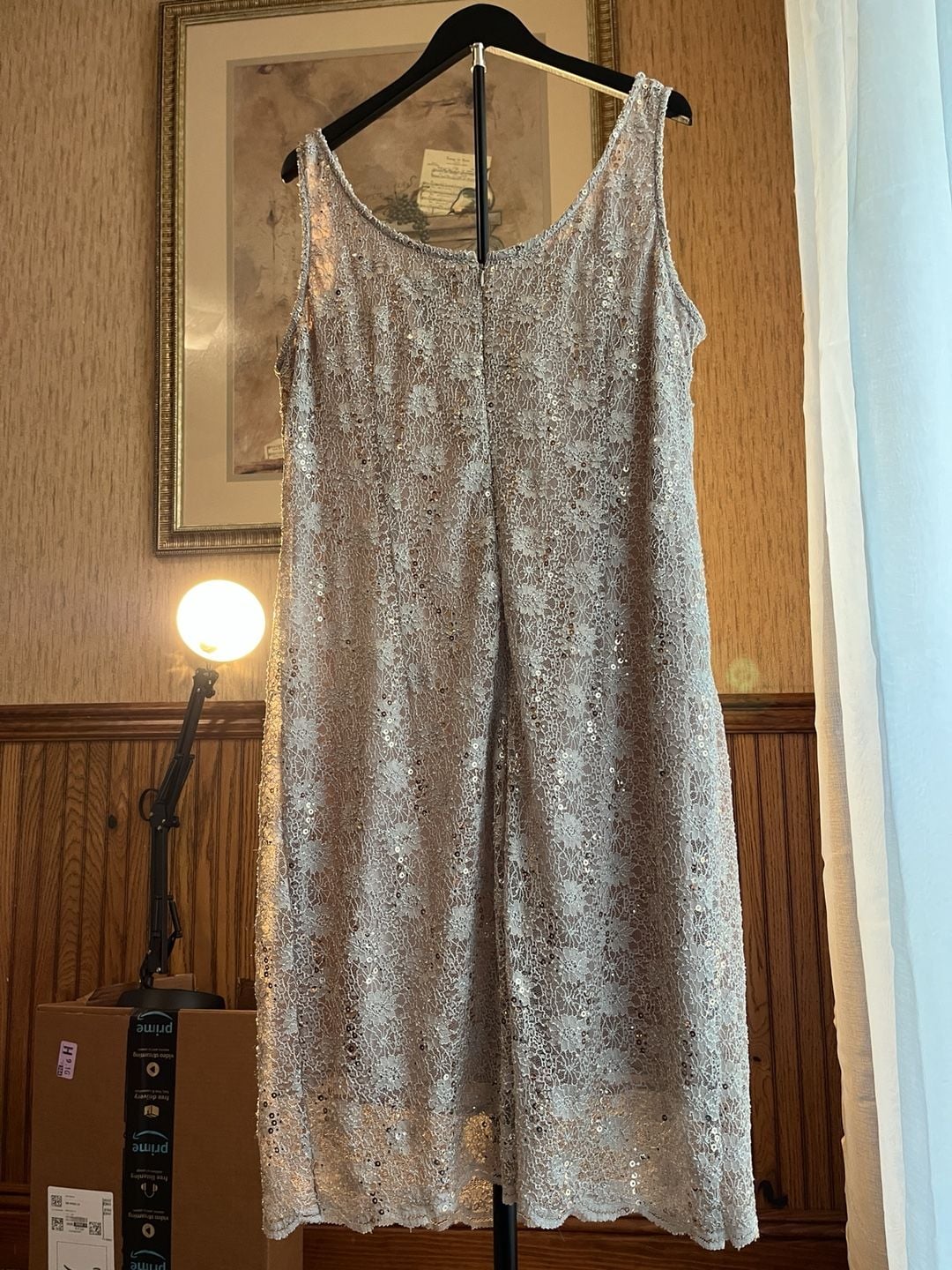 R&M Richards Sequin Lace Dress Size 16 Gold 12