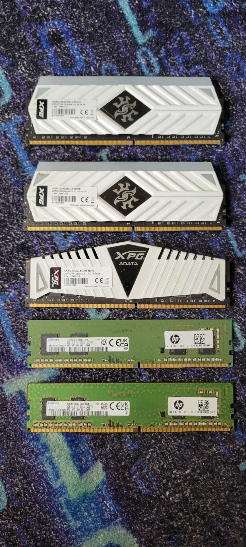 36gb total gddr4 3200 mghz ram sticks. Lot of 5. 2