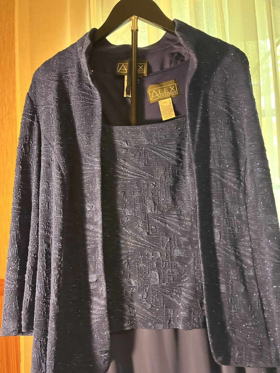 Alex Evenings Dress Set Size 12 Navy Blue Glitter Jacket Long 4