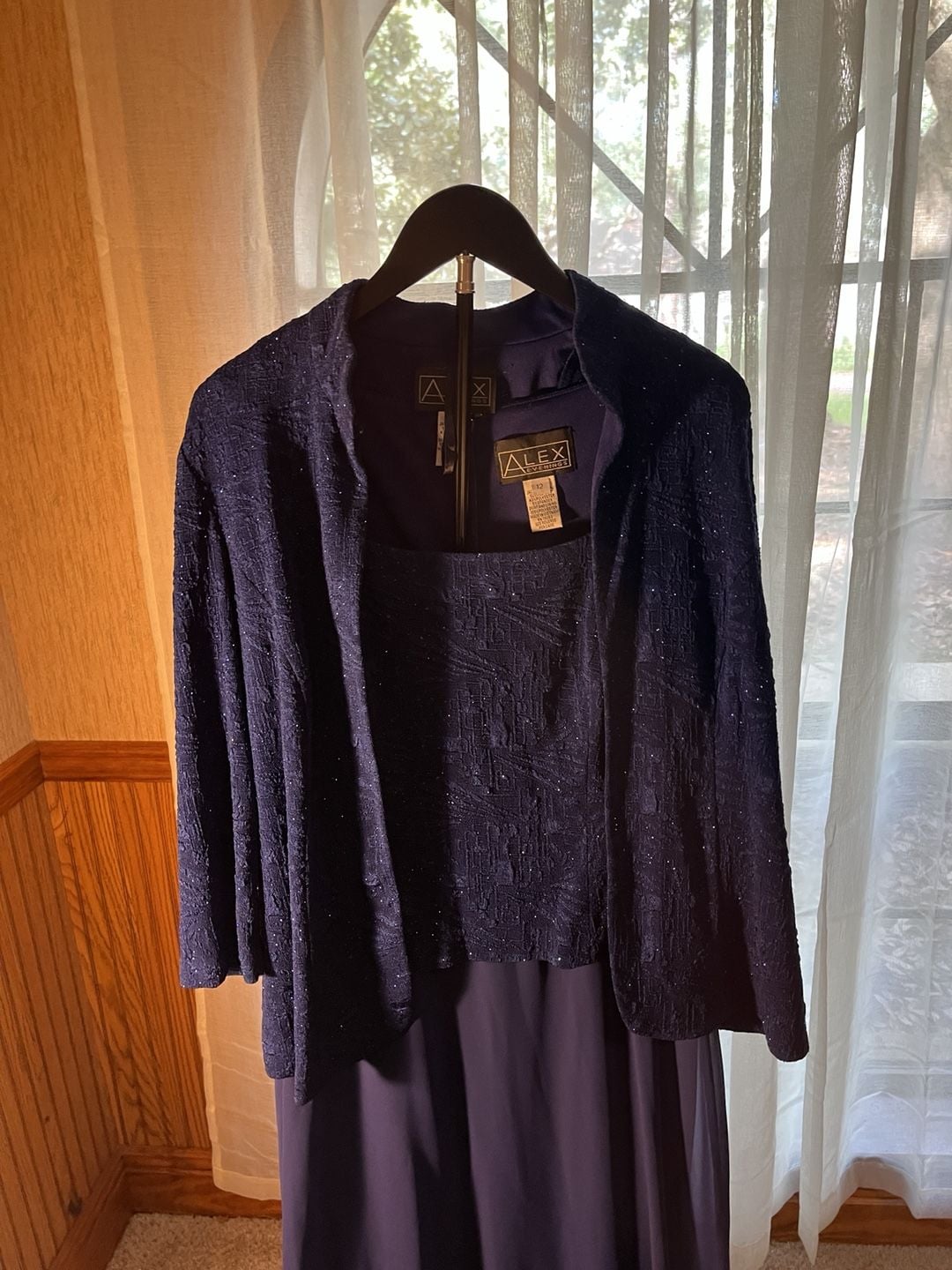 Alex Evenings Dress Set Size 12 Navy Blue Glitter Jacket Long 6