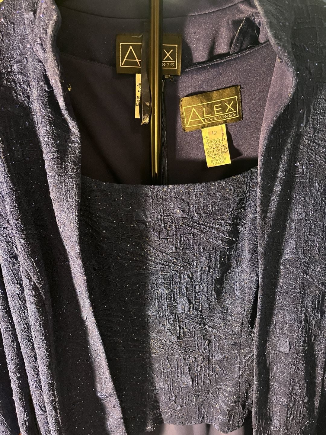 Alex Evenings Dress Set Size 12 Navy Blue Glitter Jacket Long 7