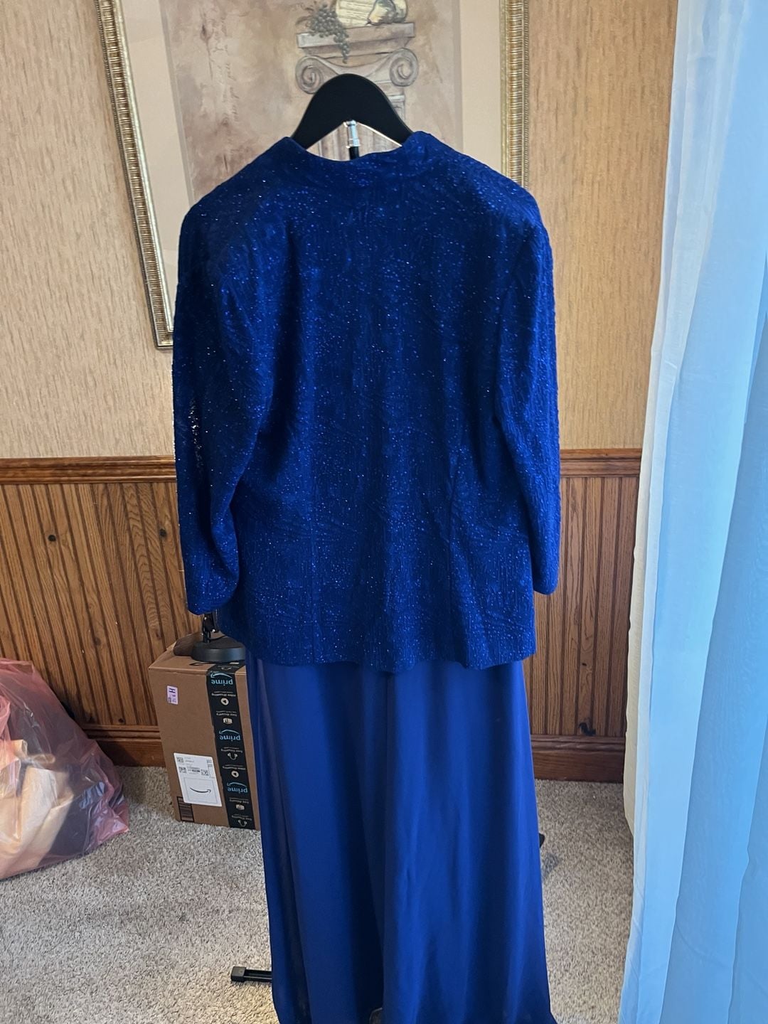 Alex Evenings Dress Set Size 12 Navy Blue Glitter Jacket Long 11