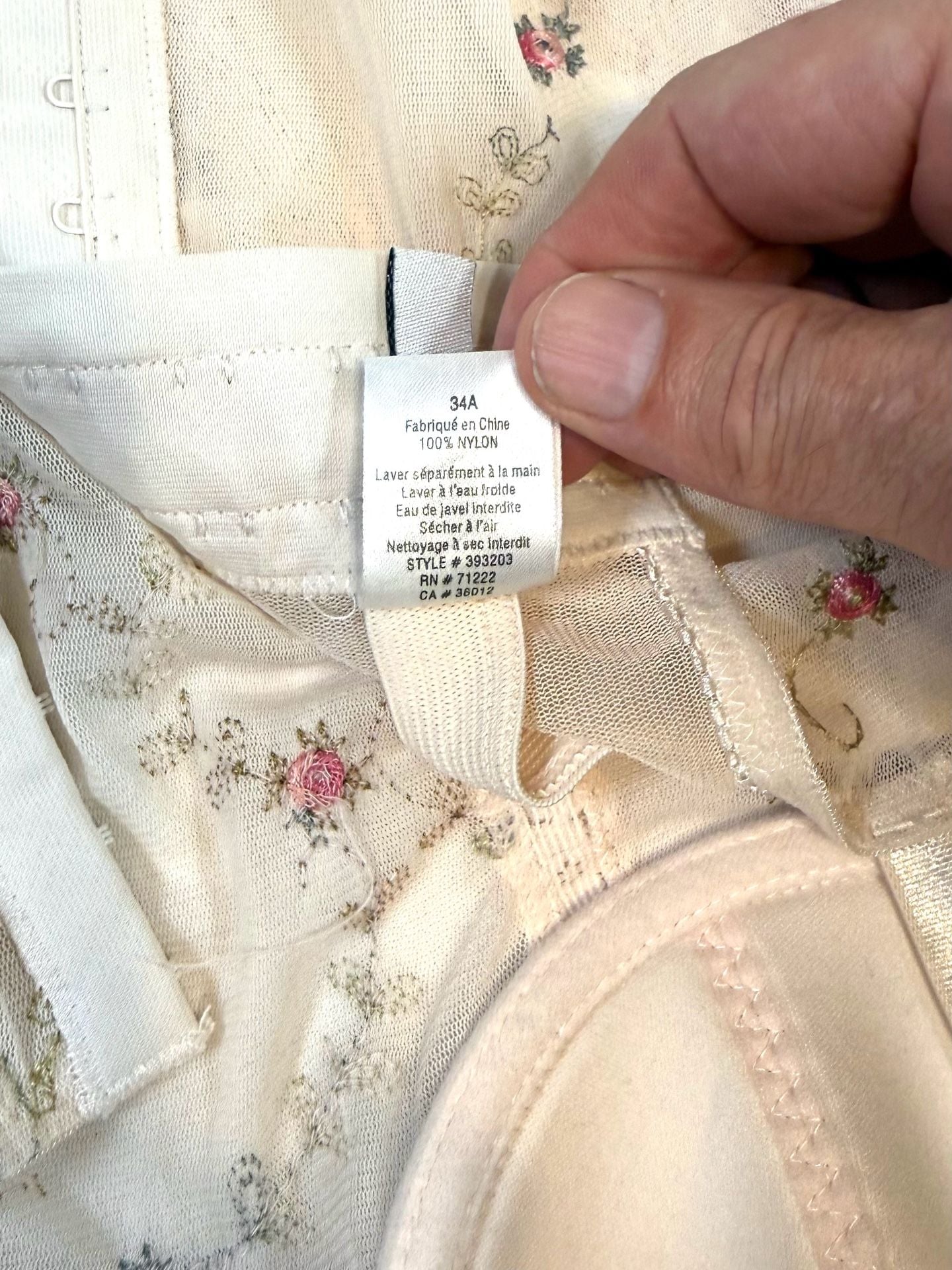Rampage Women's Bustier Corset Top 34A Y2K Coquette Fairycore Balletcore Whimsigoth Floral Embroidered Sheer Mesh Cream Pink Rose Lace Trim Underwire Hook Eye Vintage 2000s 8