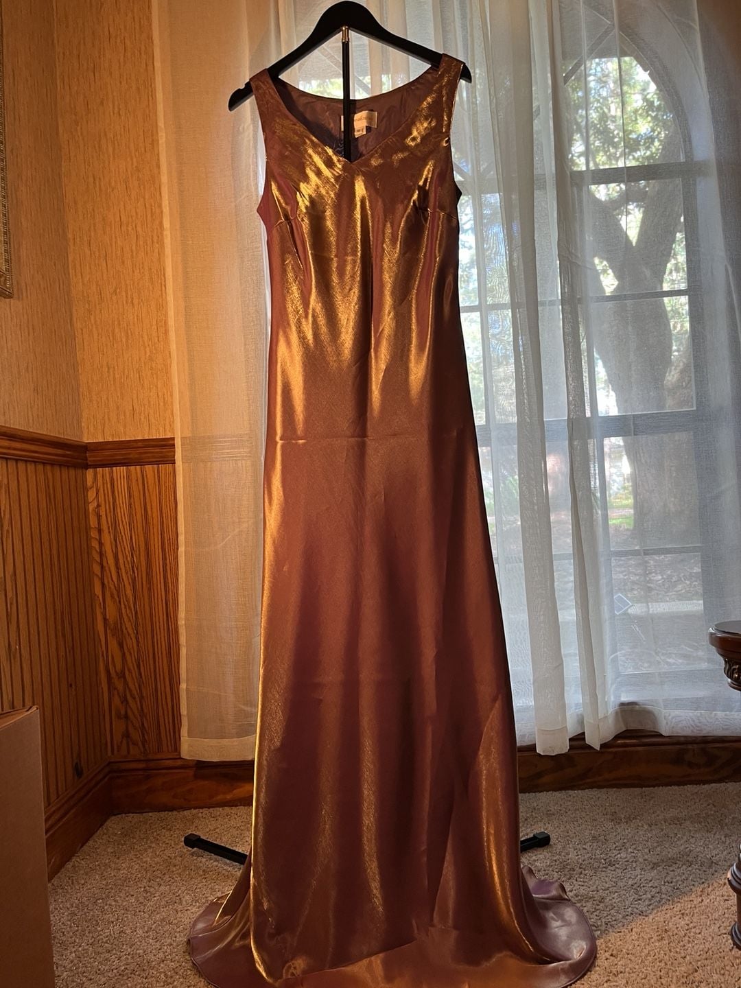 Jeanne Alexander Dress Size 12 Brown Metallic Satin Sleeveless 2