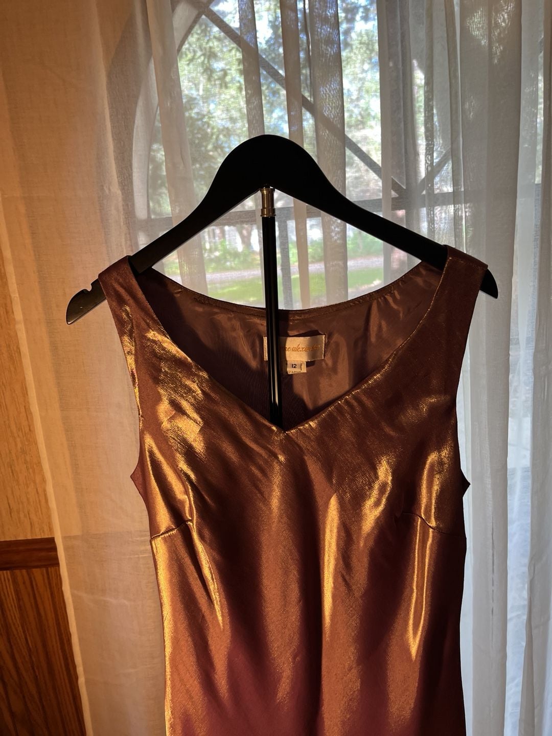 Jeanne Alexander Dress Size 12 Brown Metallic Satin Sleeveless 4