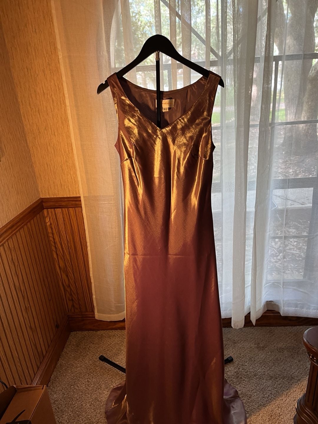Jeanne Alexander Dress Size 12 Brown Metallic Satin Sleeveless 8