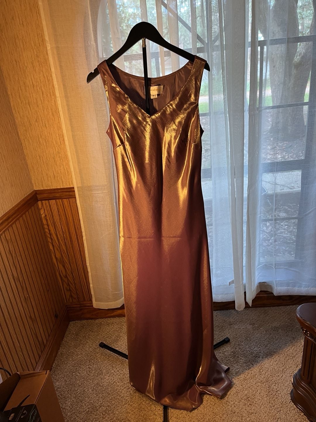 Jeanne Alexander Dress Size 12 Brown Metallic Satin Sleeveless 12