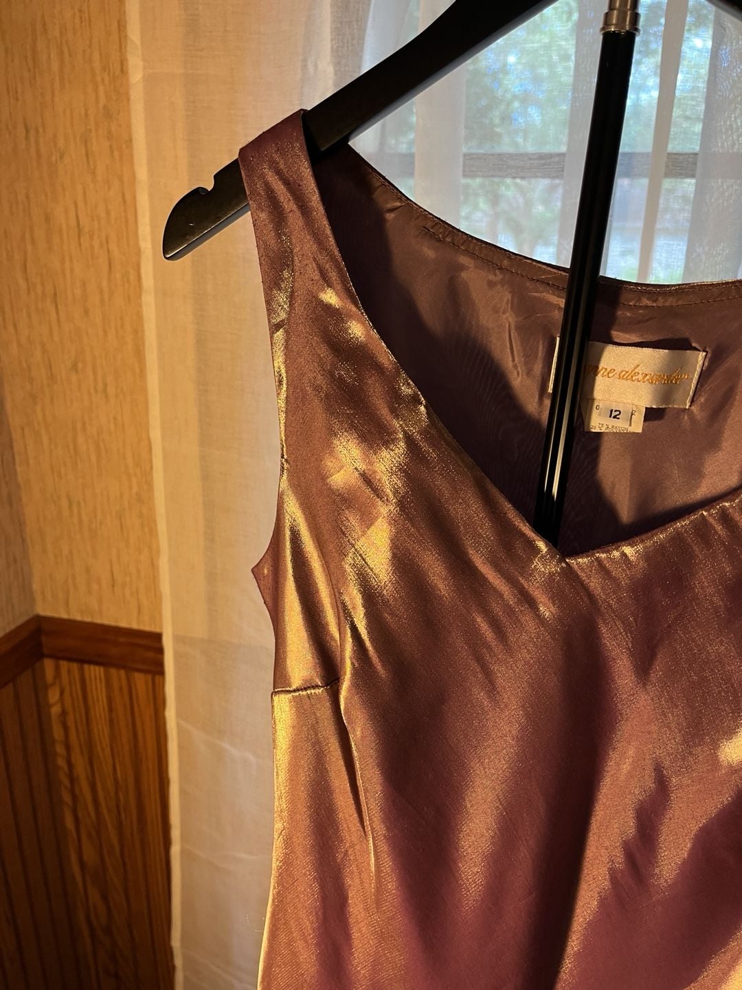 Jeanne Alexander Dress Size 12 Brown Metallic Satin Sleeveless 14