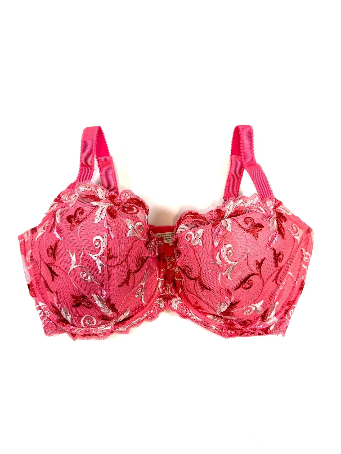 Soma Women's Bra Balconet 38G Coquette Balletcore Cottage-Glam Romantic Fairycore Embroidered Lace Underwire Coral Pink Rose Burgundy Floral Vine Balconette Hook Eye 2