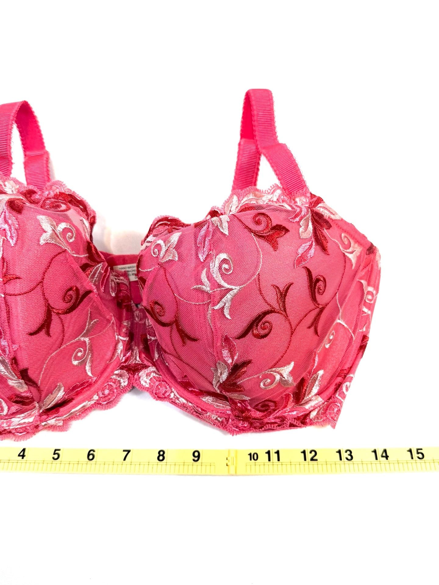 Soma Women's Bra Balconet 38G Coquette Balletcore Cottage-Glam Romantic Fairycore Embroidered Lace Underwire Coral Pink Rose Burgundy Floral Vine Balconette Hook Eye 3