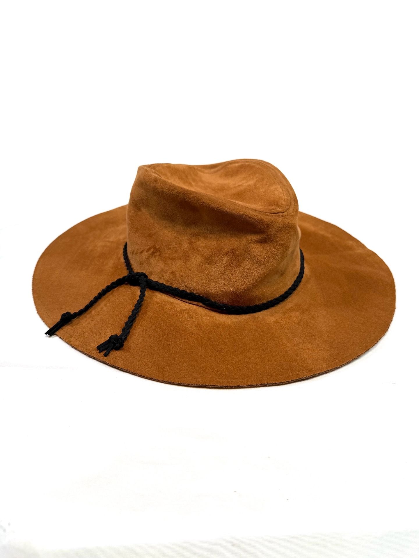 San Diego Hat Company Women's Wide Brim Hat OS Americana Heritage Indie Boho Cottage-Glam Tan Camel Faux Suede Fedora Floppy Braided Cord Band Western Spot Clean 2