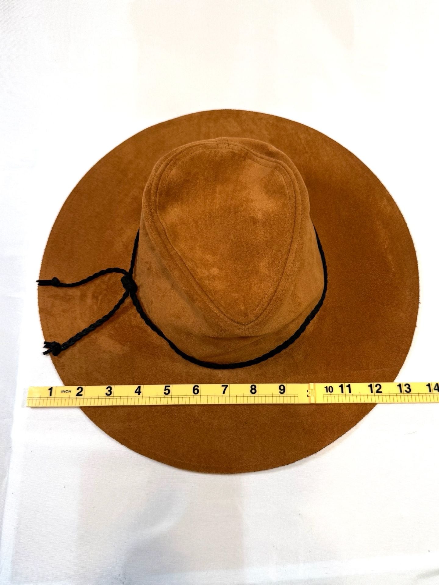 San Diego Hat Company Women's Wide Brim Hat OS Americana Heritage Indie Boho Cottage-Glam Tan Camel Faux Suede Fedora Floppy Braided Cord Band Western Spot Clean 3