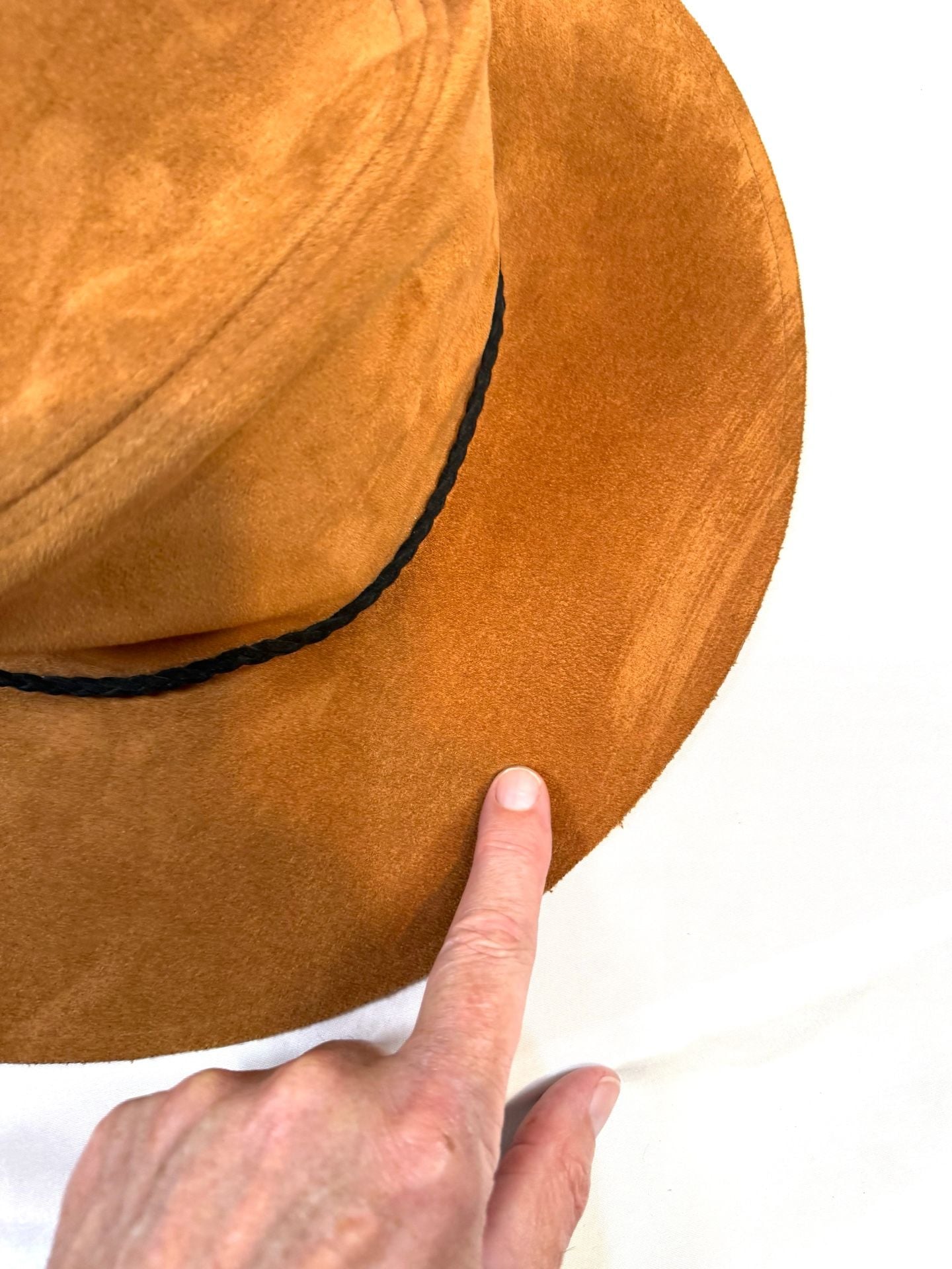 San Diego Hat Company Women's Wide Brim Hat OS Americana Heritage Indie Boho Cottage-Glam Tan Camel Faux Suede Fedora Floppy Braided Cord Band Western Spot Clean 5