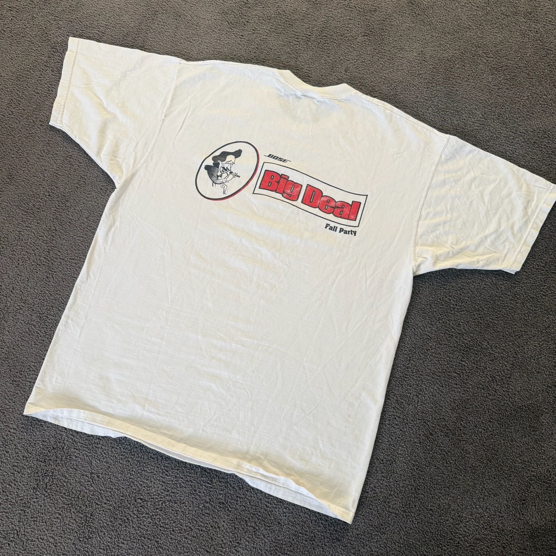 Vintage Fruit of the Loom Bose Big Deal T-Shirt Size XL White Graphic Tee 3