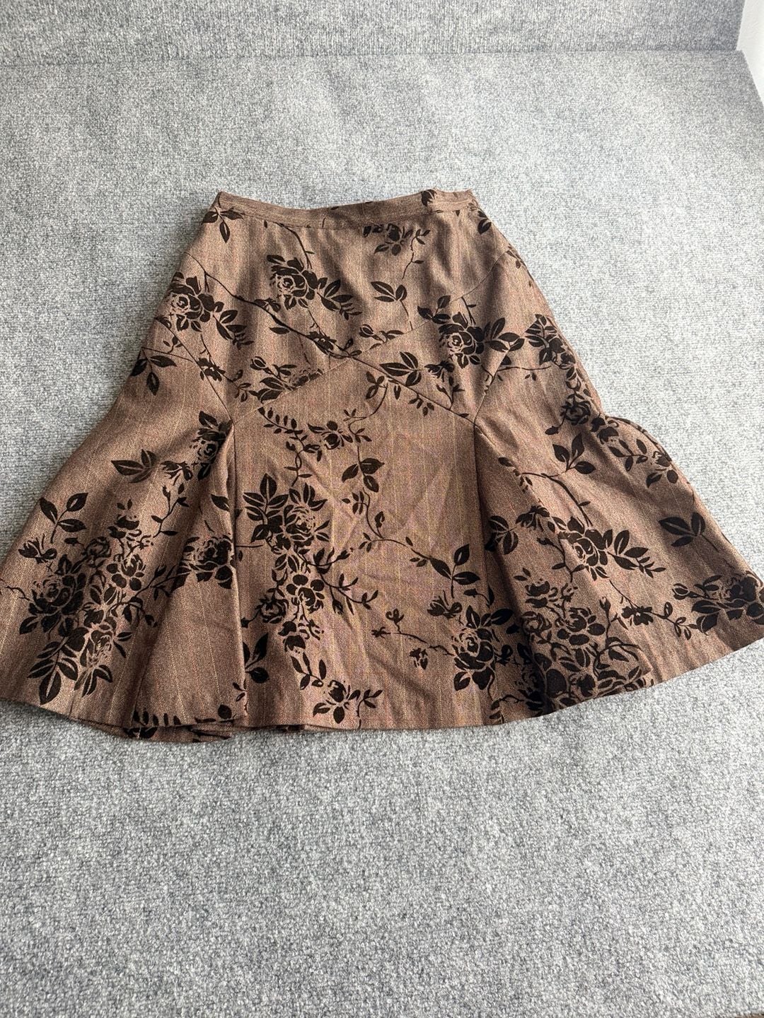Cold water Creek Vintage Brown Flocked Floral Midi Skirt 2