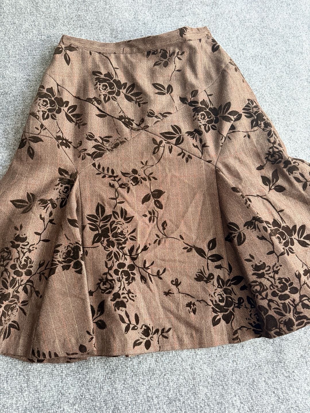 Cold water Creek Vintage Brown Flocked Floral Midi Skirt 3