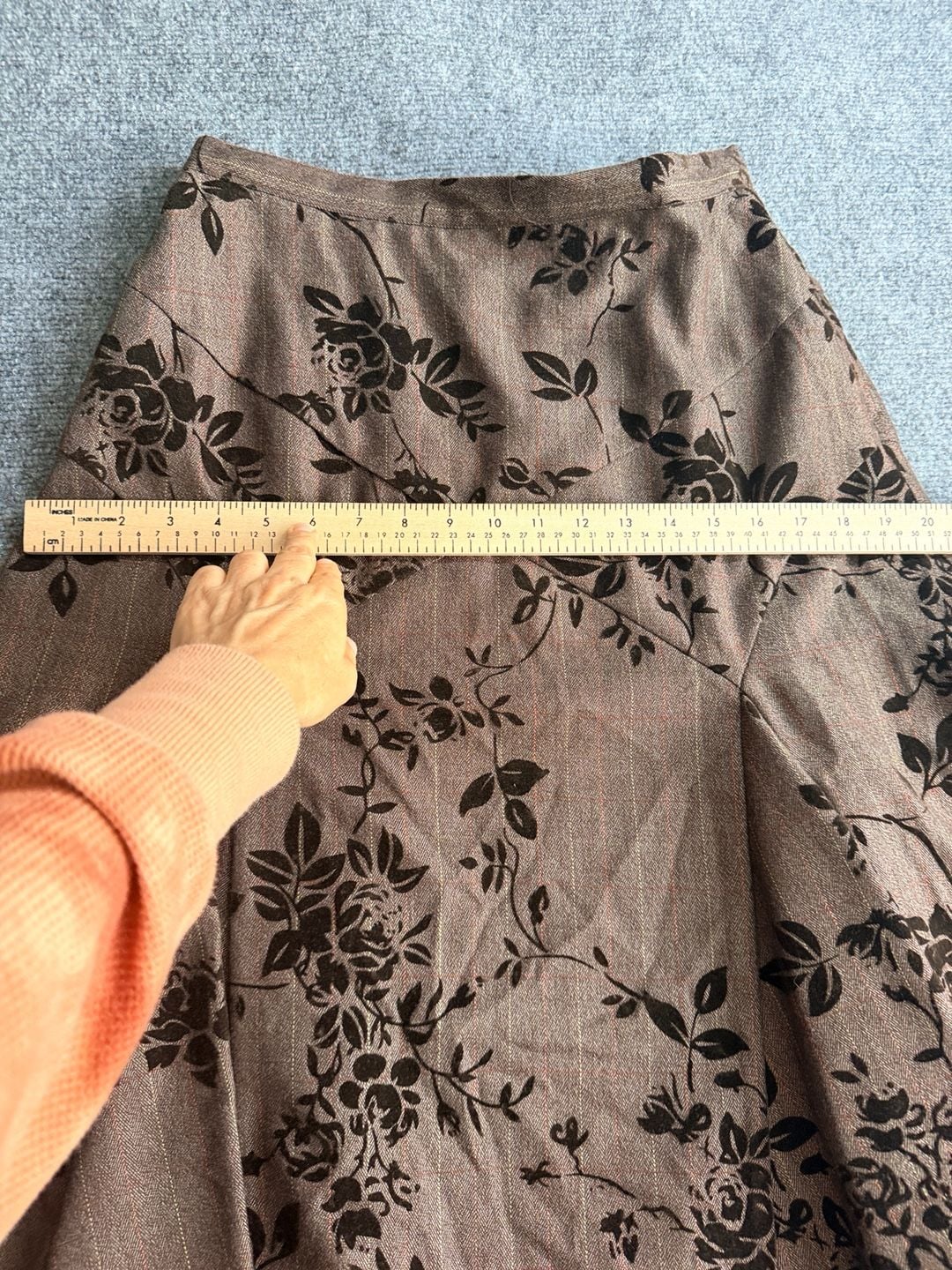 Cold water Creek Vintage Brown Flocked Floral Midi Skirt 5