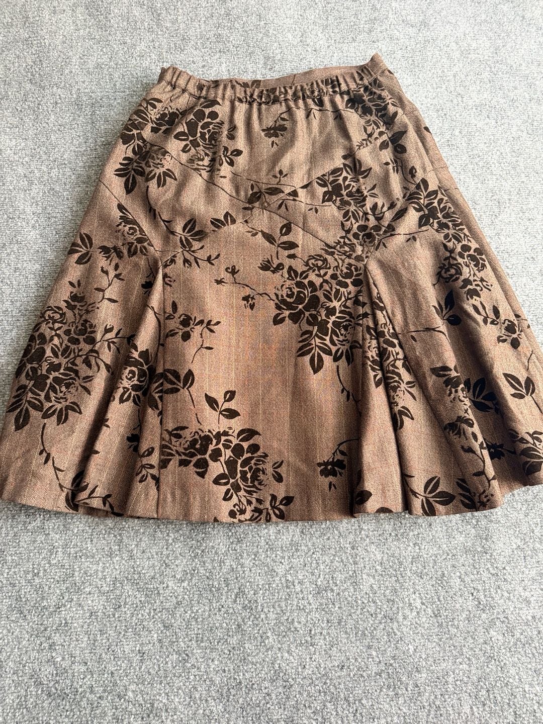 Cold water Creek Vintage Brown Flocked Floral Midi Skirt 7