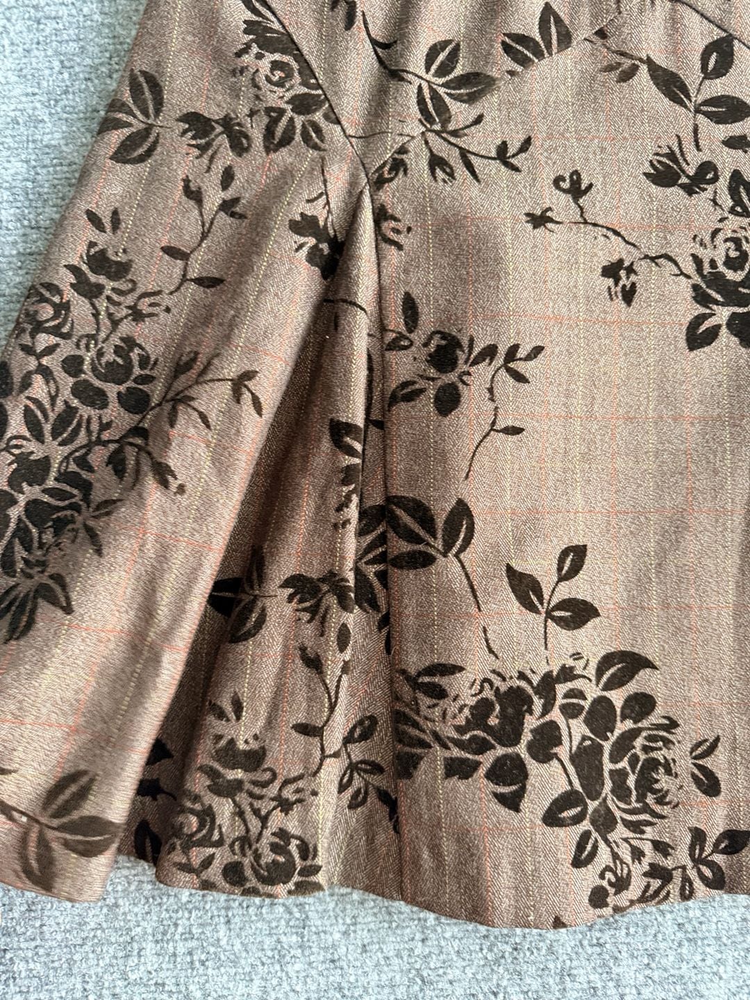 Cold water Creek Vintage Brown Flocked Floral Midi Skirt 8