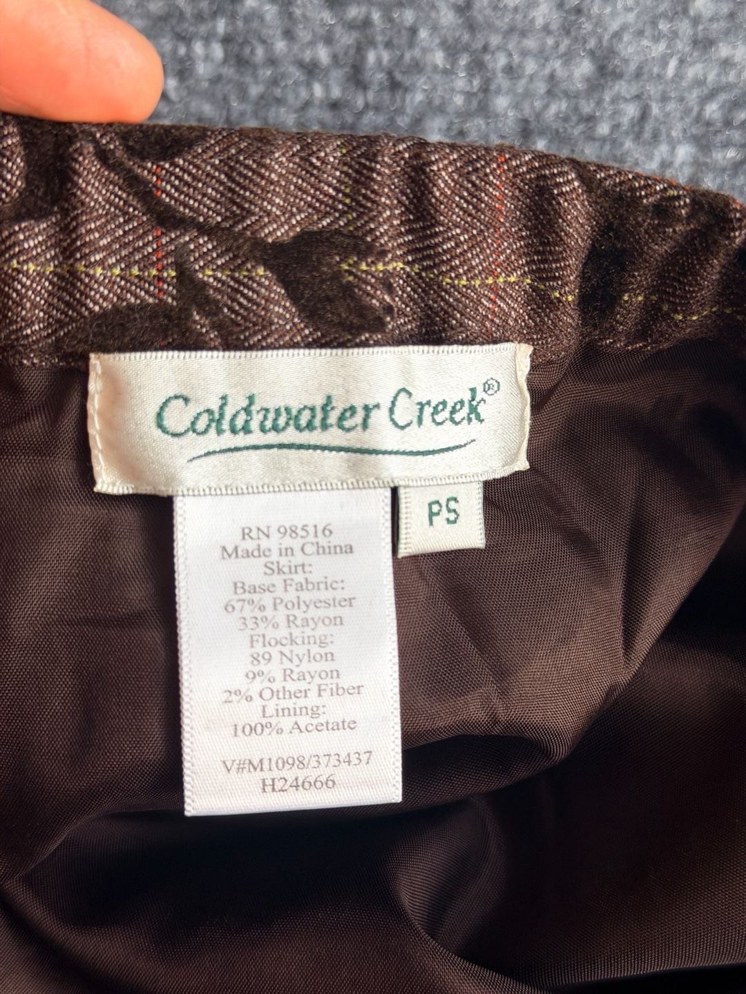 Cold water Creek Vintage Brown Flocked Floral Midi Skirt 9