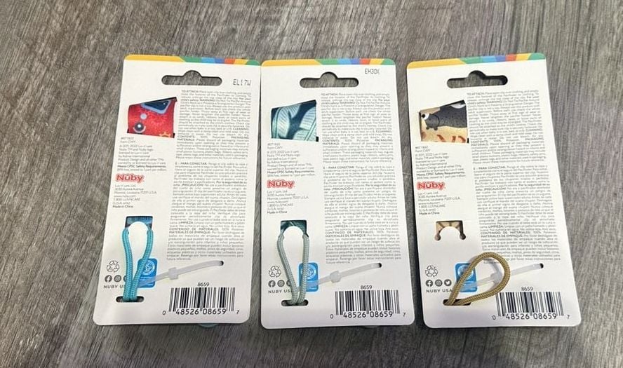 Nuby Pacifinder Pacifier Clip Lot Of 3 Assorted Prints New 2