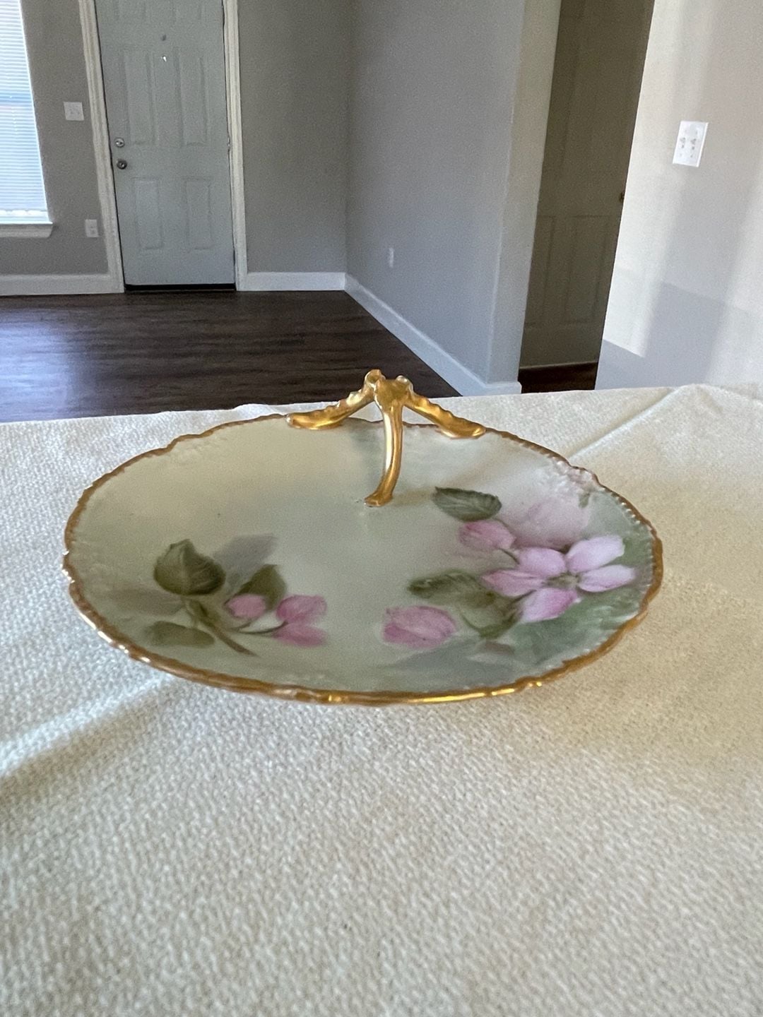 T&V Limoges Hand Painted Floral Nappy Dish with Gold Handle 3