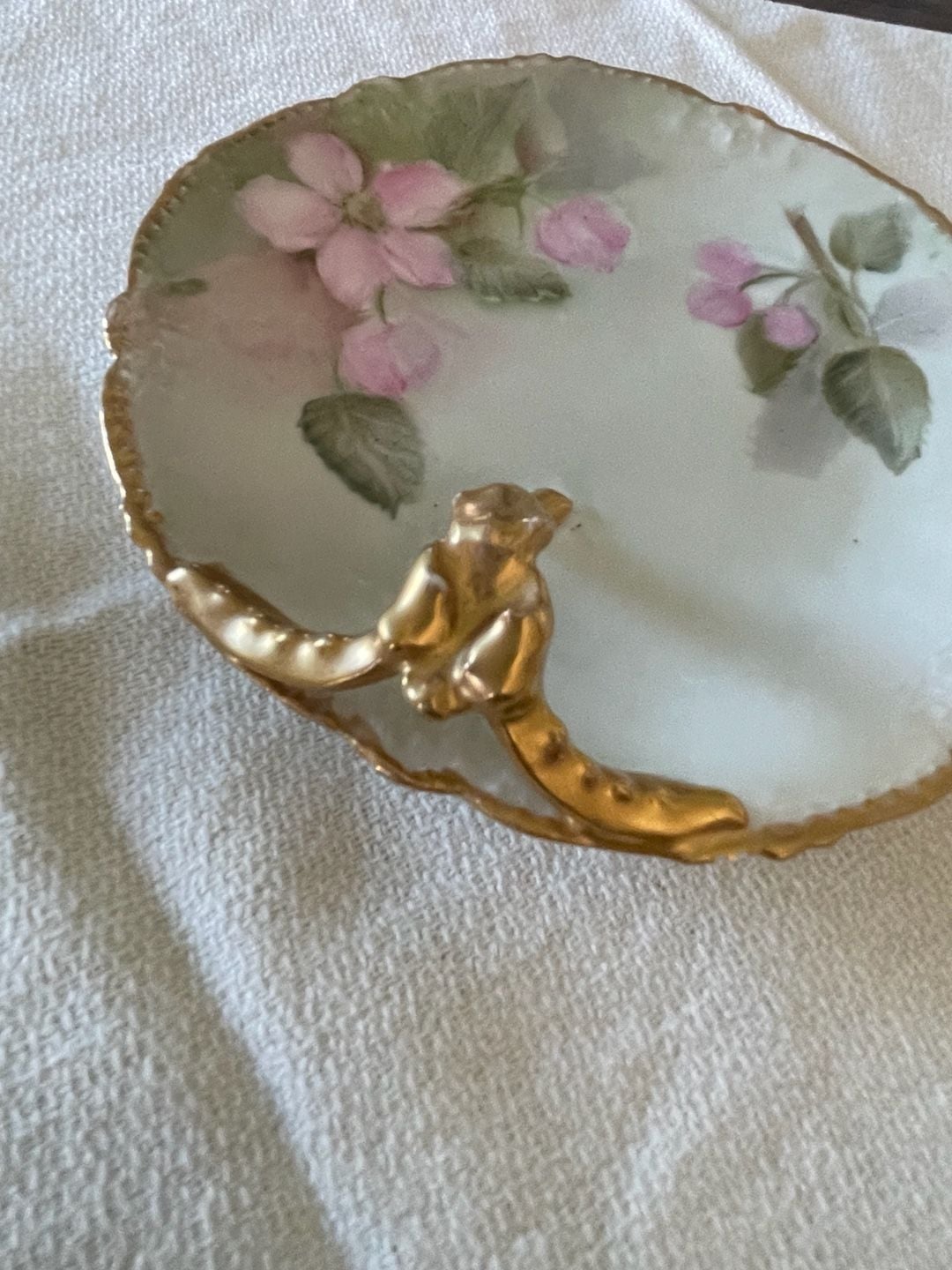 T&V Limoges Hand Painted Floral Nappy Dish with Gold Handle 5