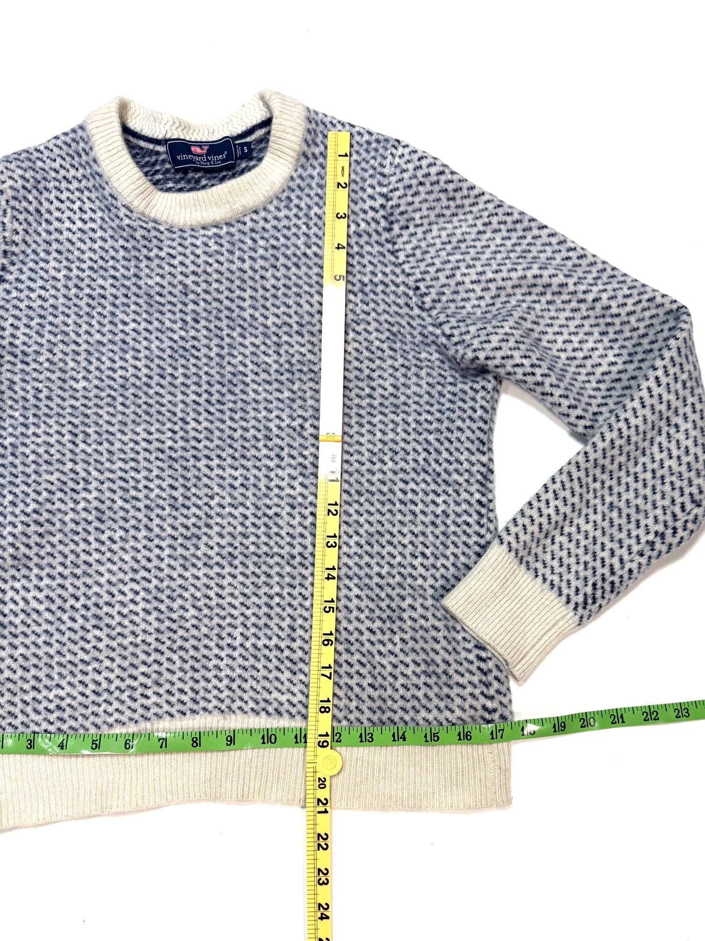 Vineyard Vines by Shep & Ian Women's Sweater S Old Money Preppy Heritage Americana Quiet Luxury Merino Wool Birdseye Crewneck Navy Cream Pullover Nordic Knit Raglan 3