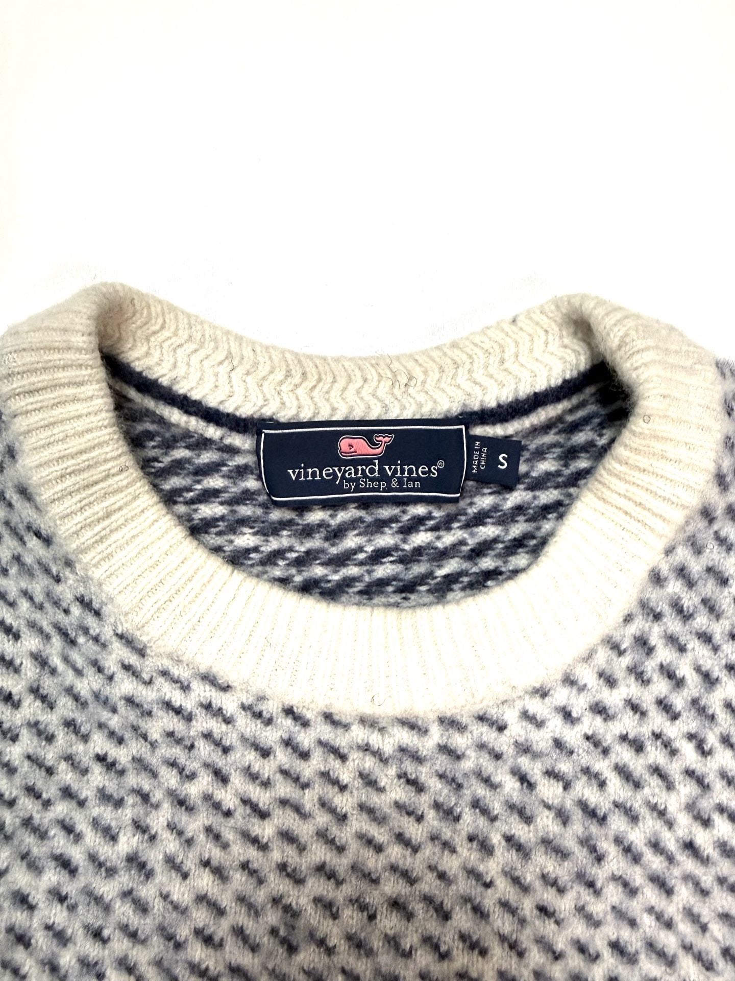 Vineyard Vines by Shep & Ian Women's Sweater S Old Money Preppy Heritage Americana Quiet Luxury Merino Wool Birdseye Crewneck Navy Cream Pullover Nordic Knit Raglan 7