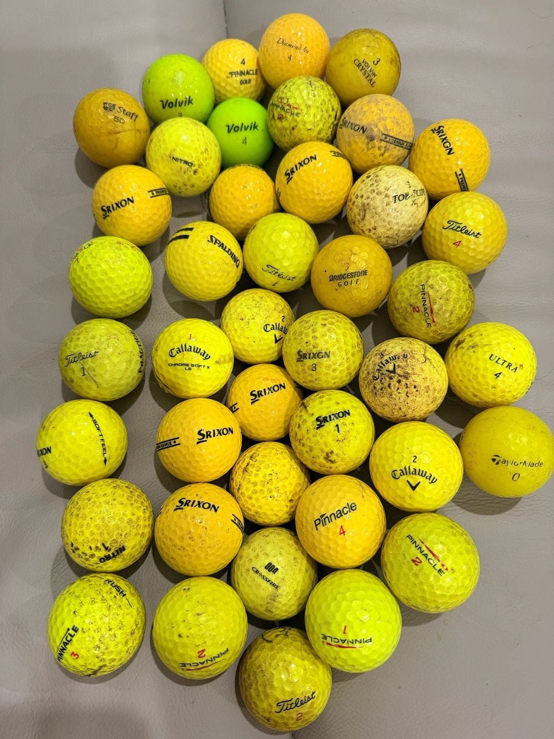 Mixed Brands Assorted Yellow Golf Balls Lot Of 42 Used Good-Fair Srixon Callaway 1