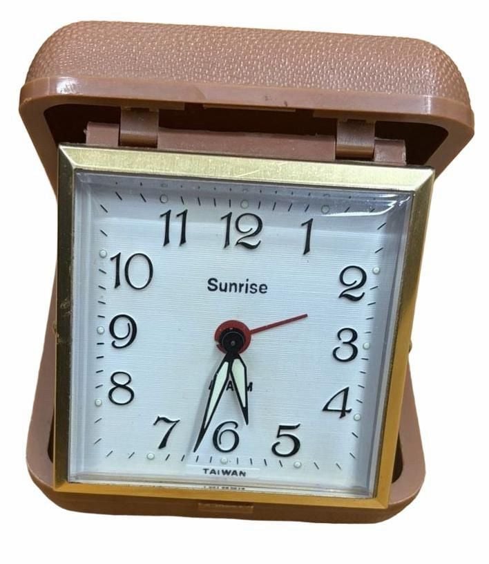Sunrise Travel Alarm Clock Model 101-5 Brown Leatherette Case 1