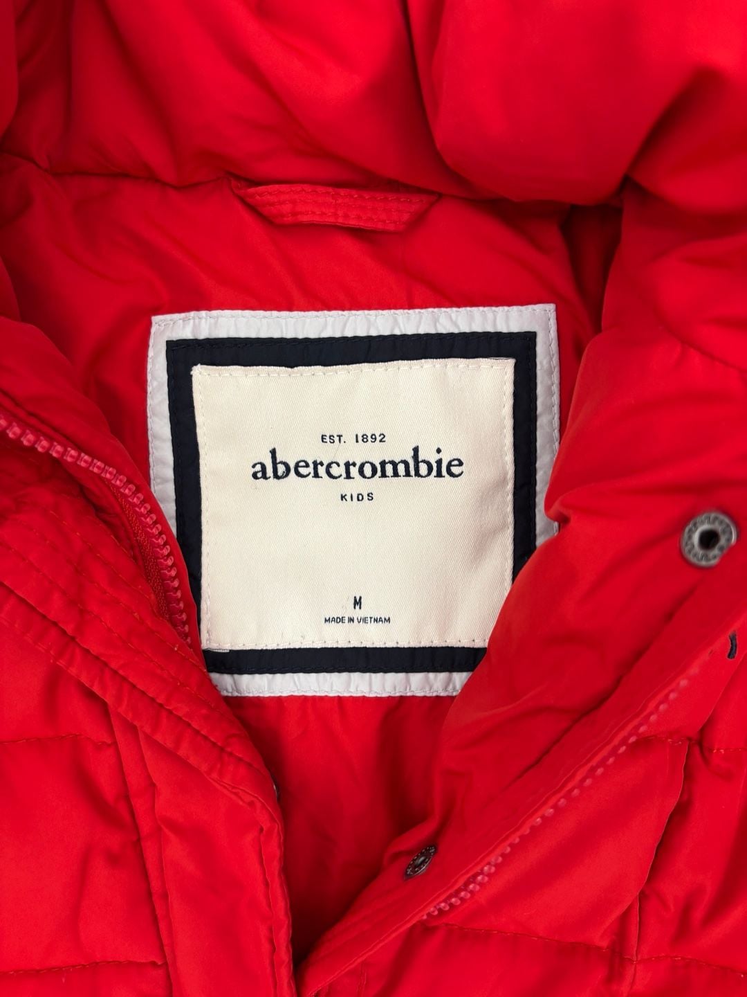 Abercrombie Kids Puffer Jacket Size M Red Hooded Coat 3