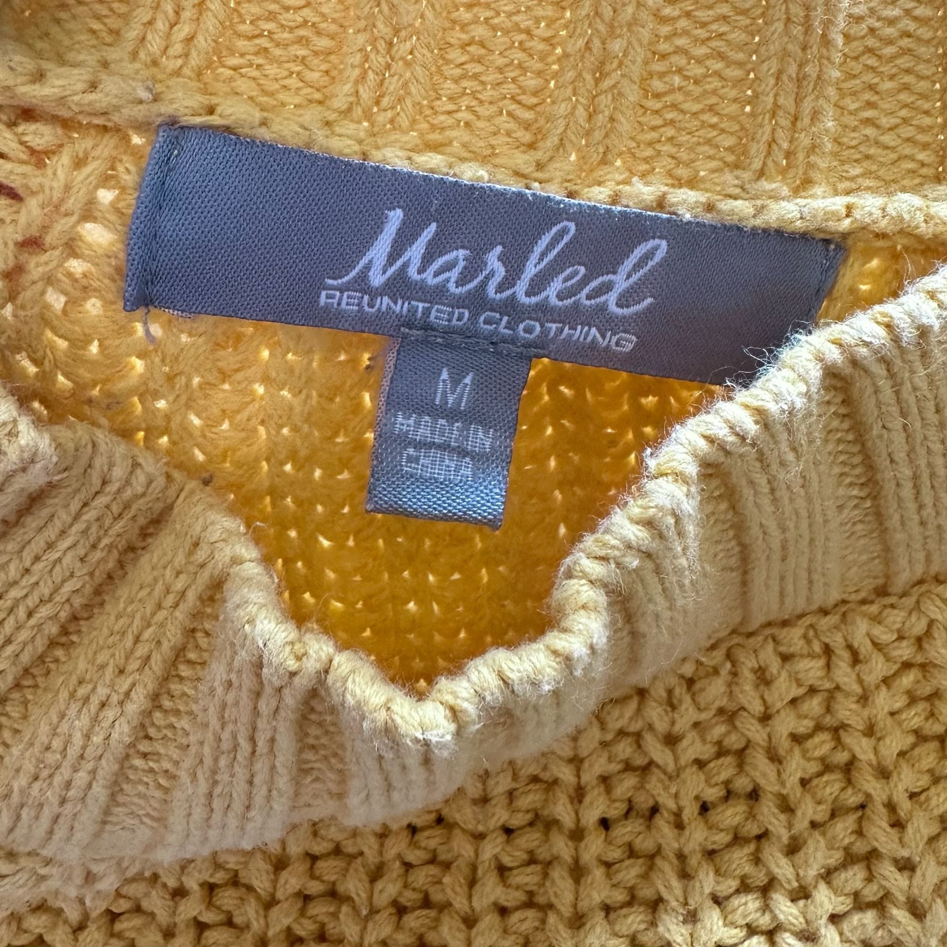 Marled Reunited Womens Sweater, Medium Yellow Cable Knit 3