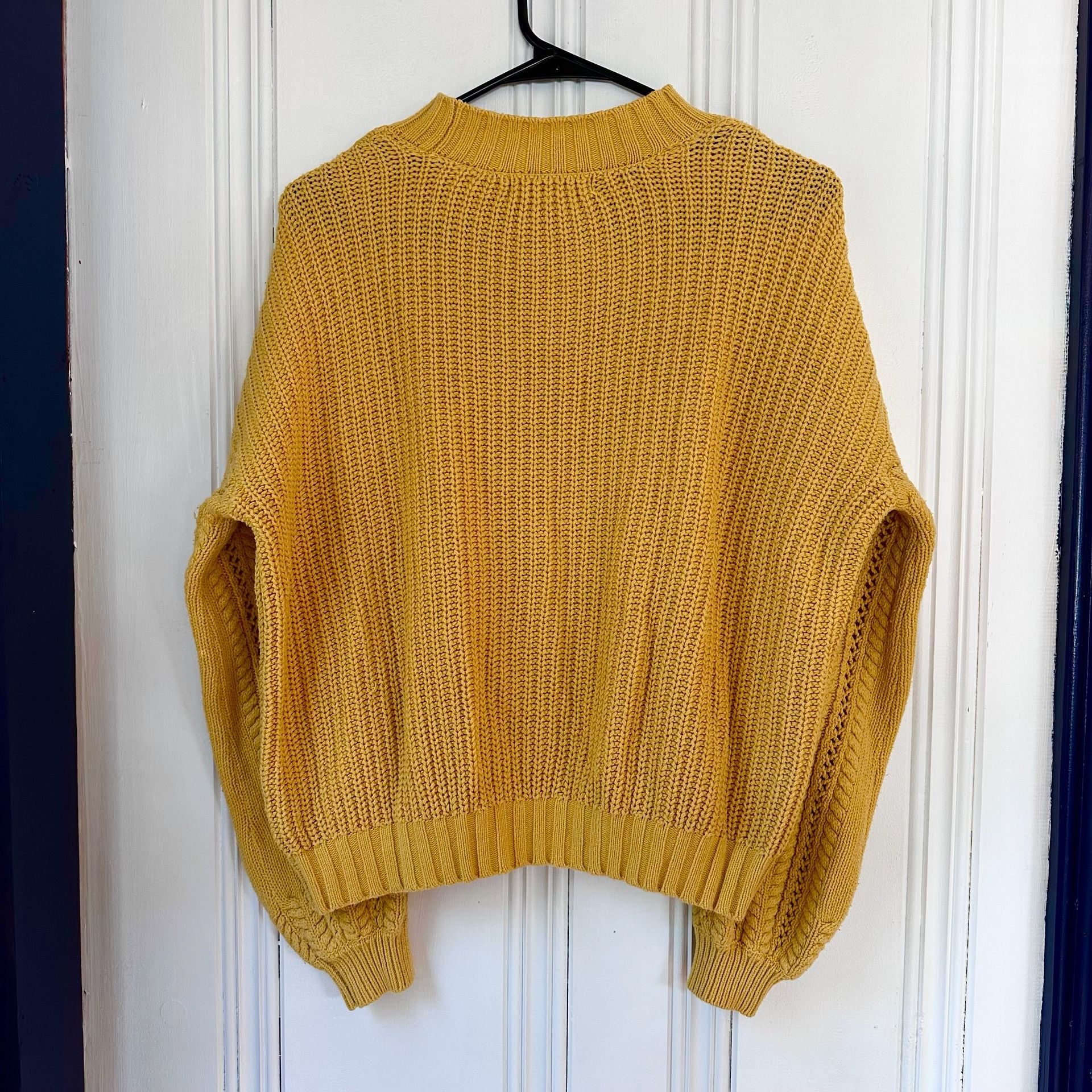 Marled Reunited Womens Sweater, Medium Yellow Cable Knit 4