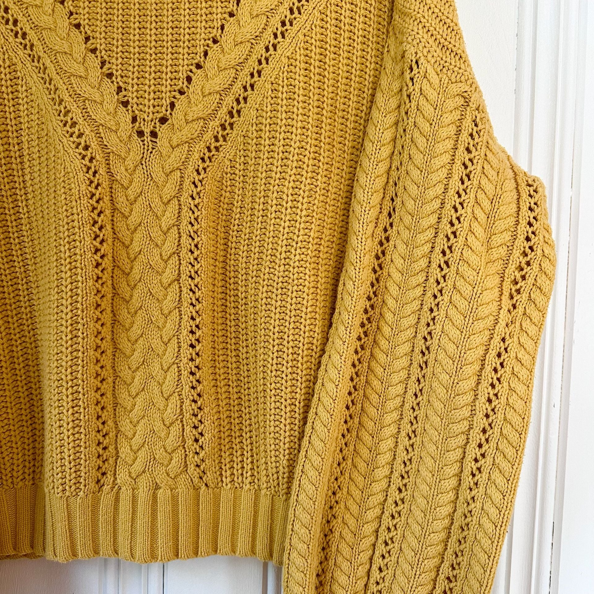 Marled Reunited Womens Sweater, Medium Yellow Cable Knit 7