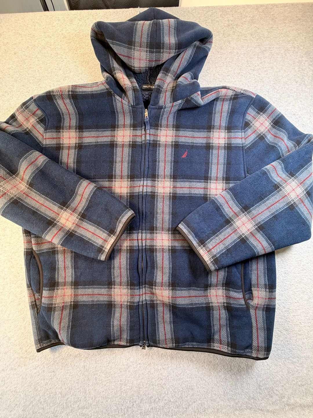 Nautica Plaid Fleece Zip-Up Hoodie Size XXL Blue Red Full Zip 3