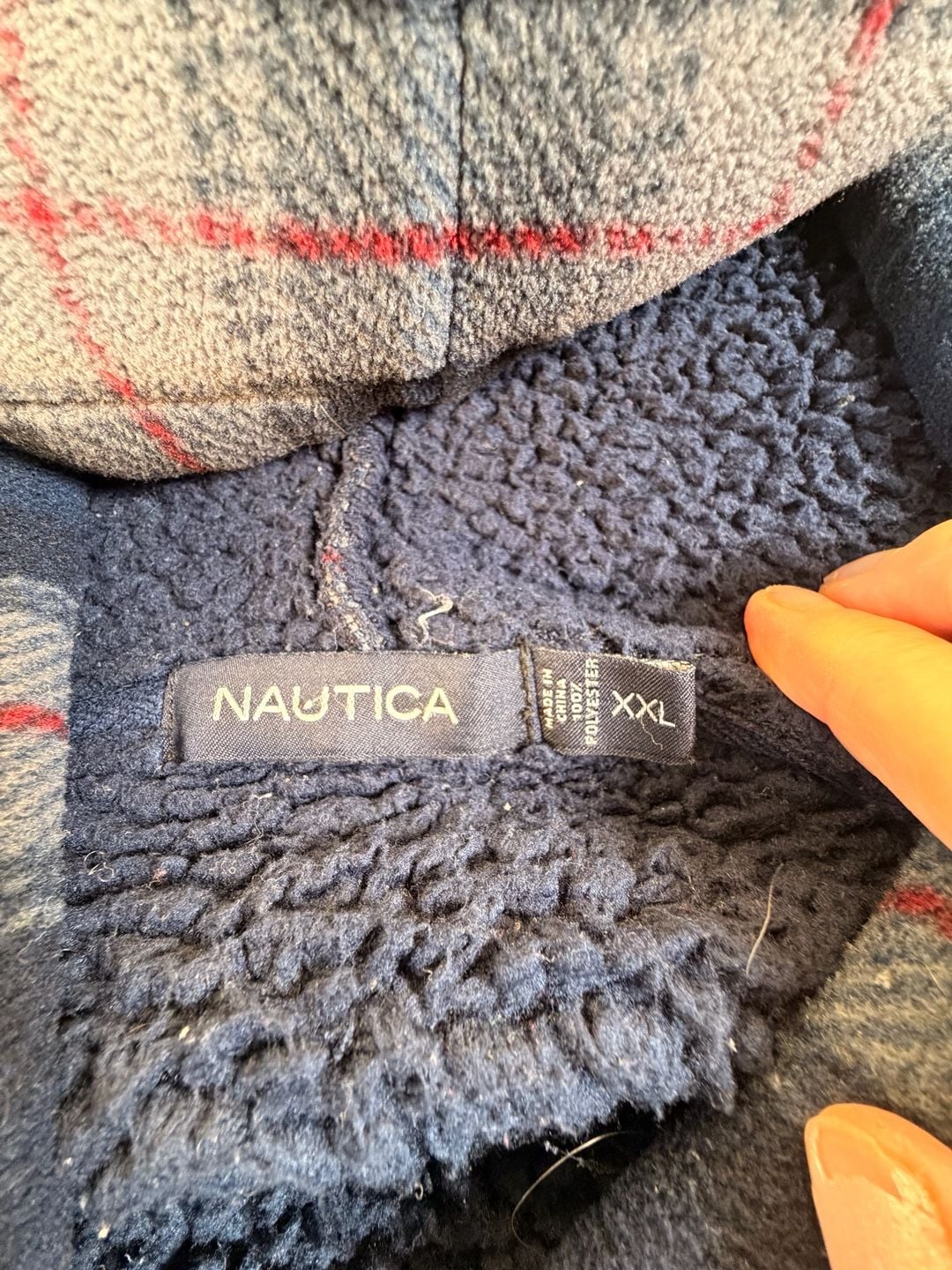Nautica Plaid Fleece Zip-Up Hoodie Size XXL Blue Red Full Zip 5
