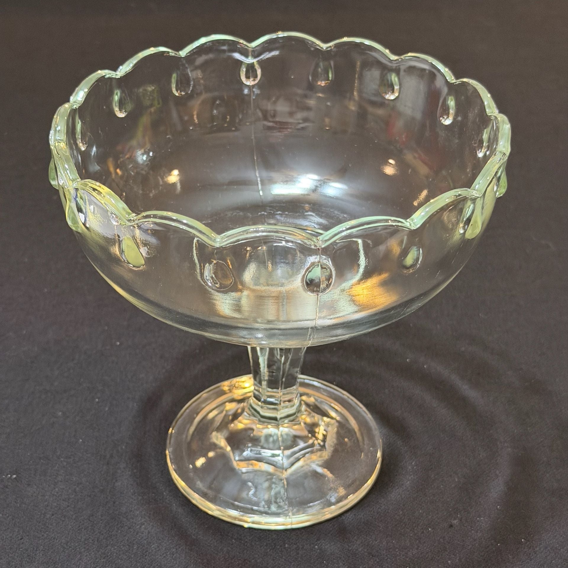 Vintage Indiana Glass “Teardrop” Footed Comport Candy Bowl Scalloped Edge
1