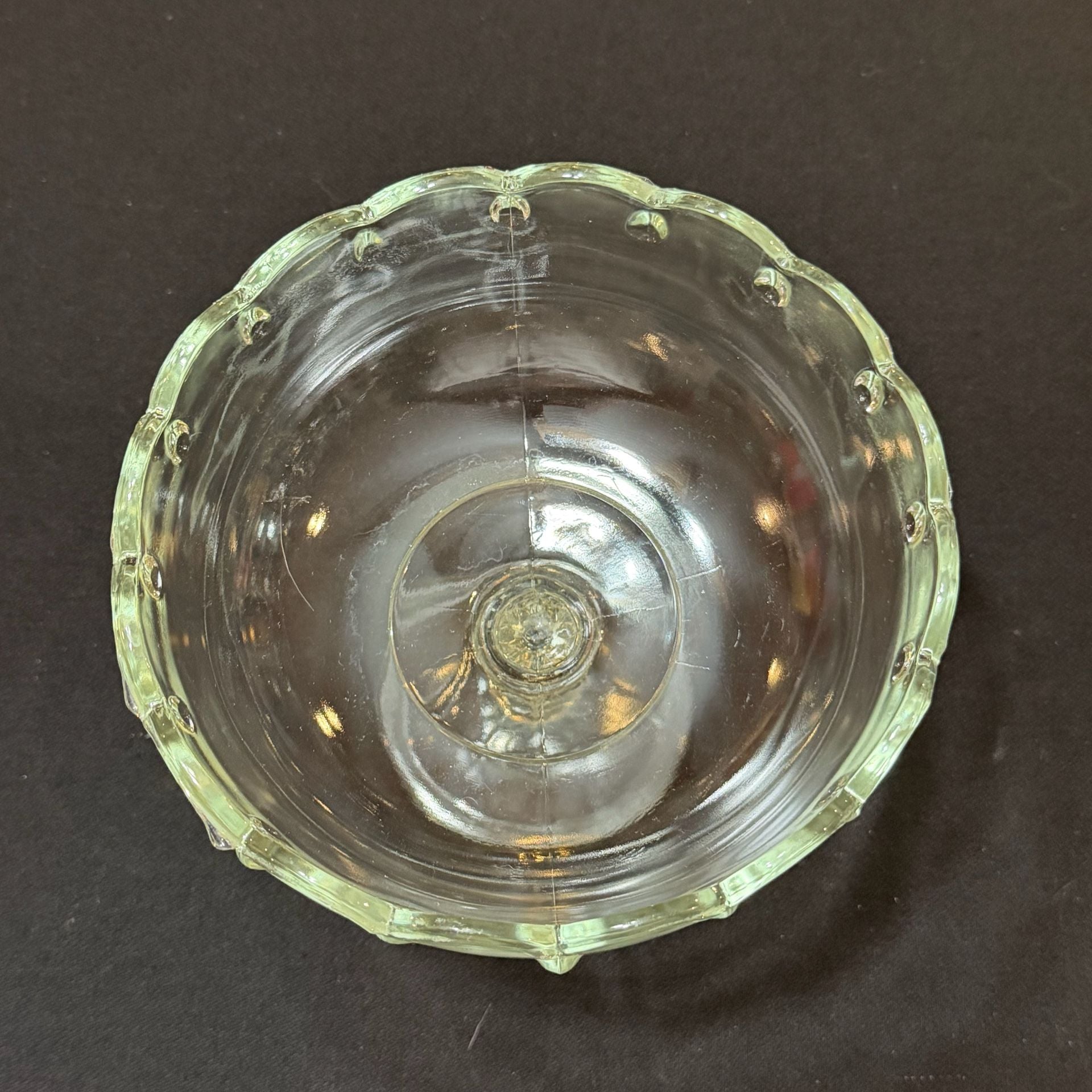 Vintage Indiana Glass “Teardrop” Footed Comport Candy Bowl Scalloped Edge
2
