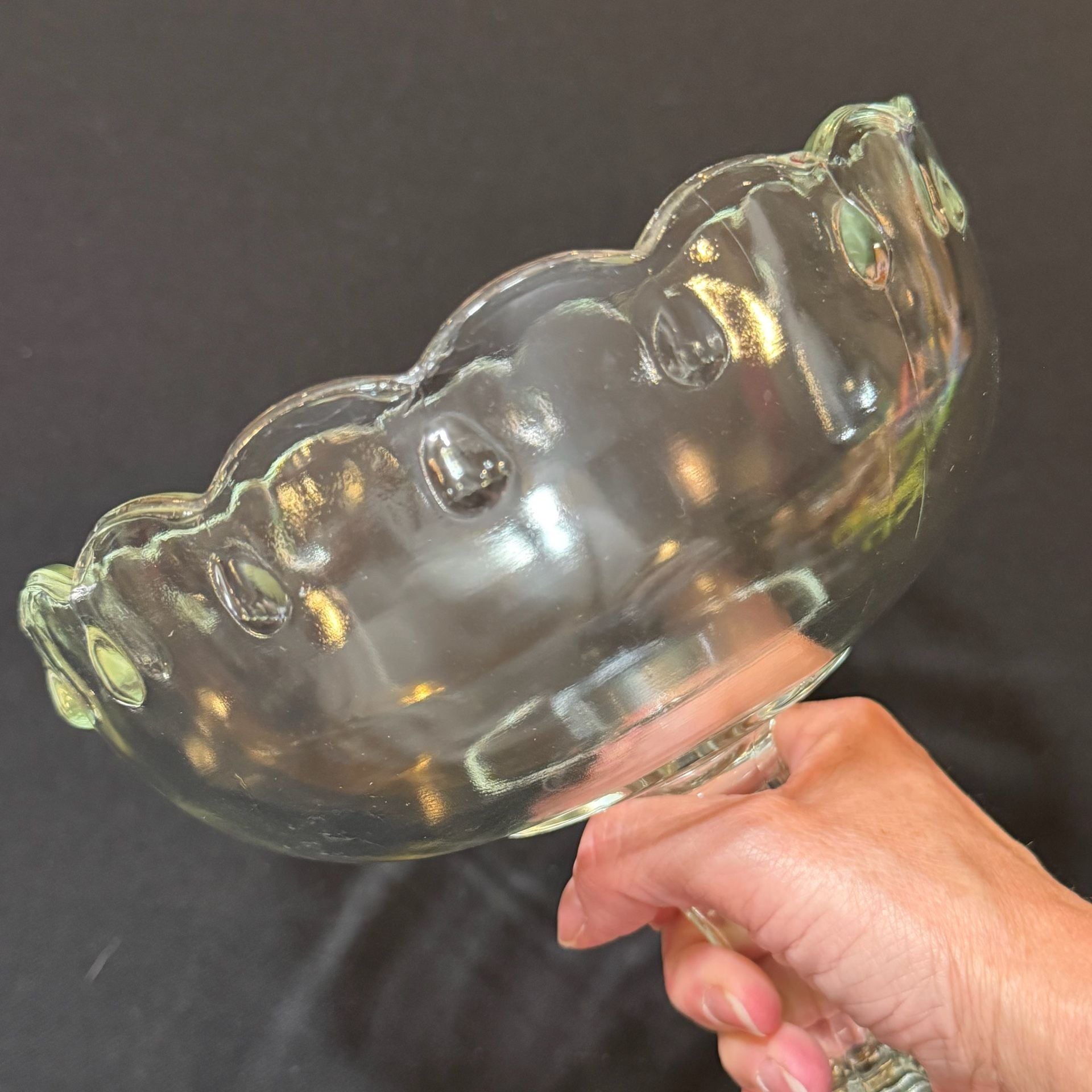 Vintage Indiana Glass “Teardrop” Footed Comport Candy Bowl Scalloped Edge
4