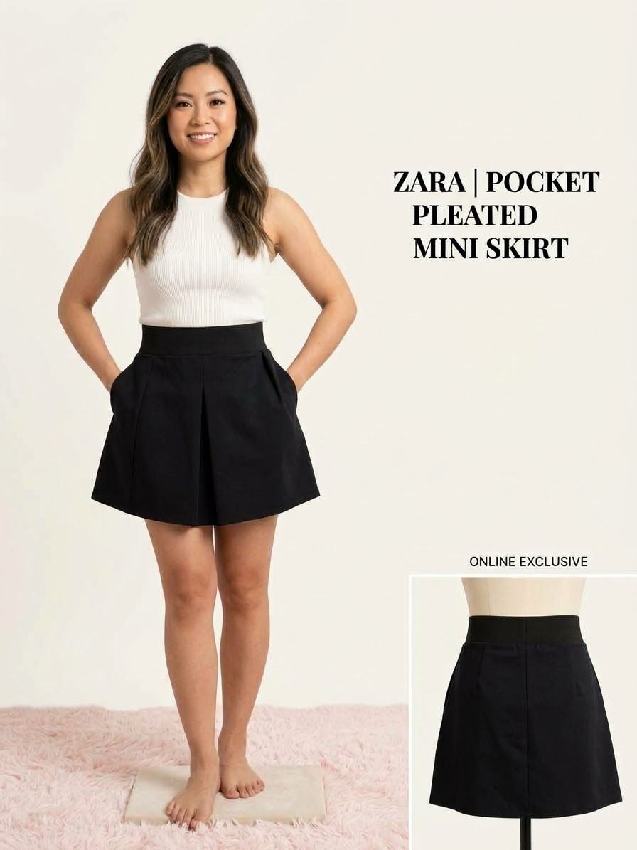 Zara Pocket Pleated Mini Skirt Black 2