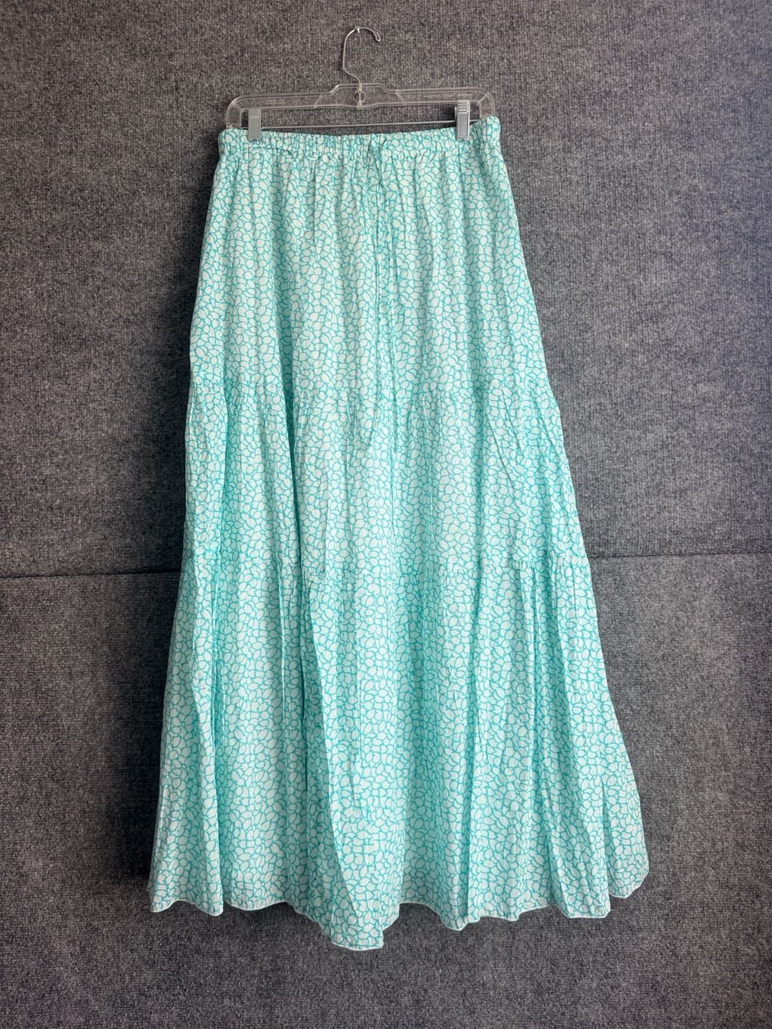 Hijo designed in Tortola Blue White Pattern Tiered Maxi Skirt 2
