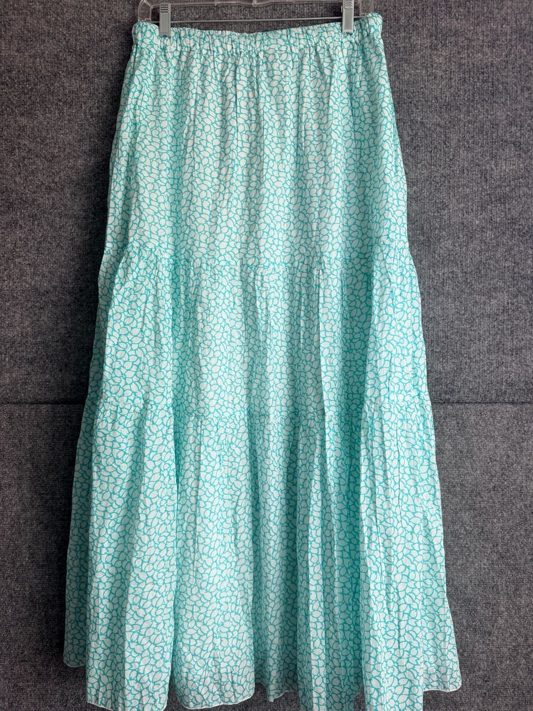 Hijo designed in Tortola Blue White Pattern Tiered Maxi Skirt 5