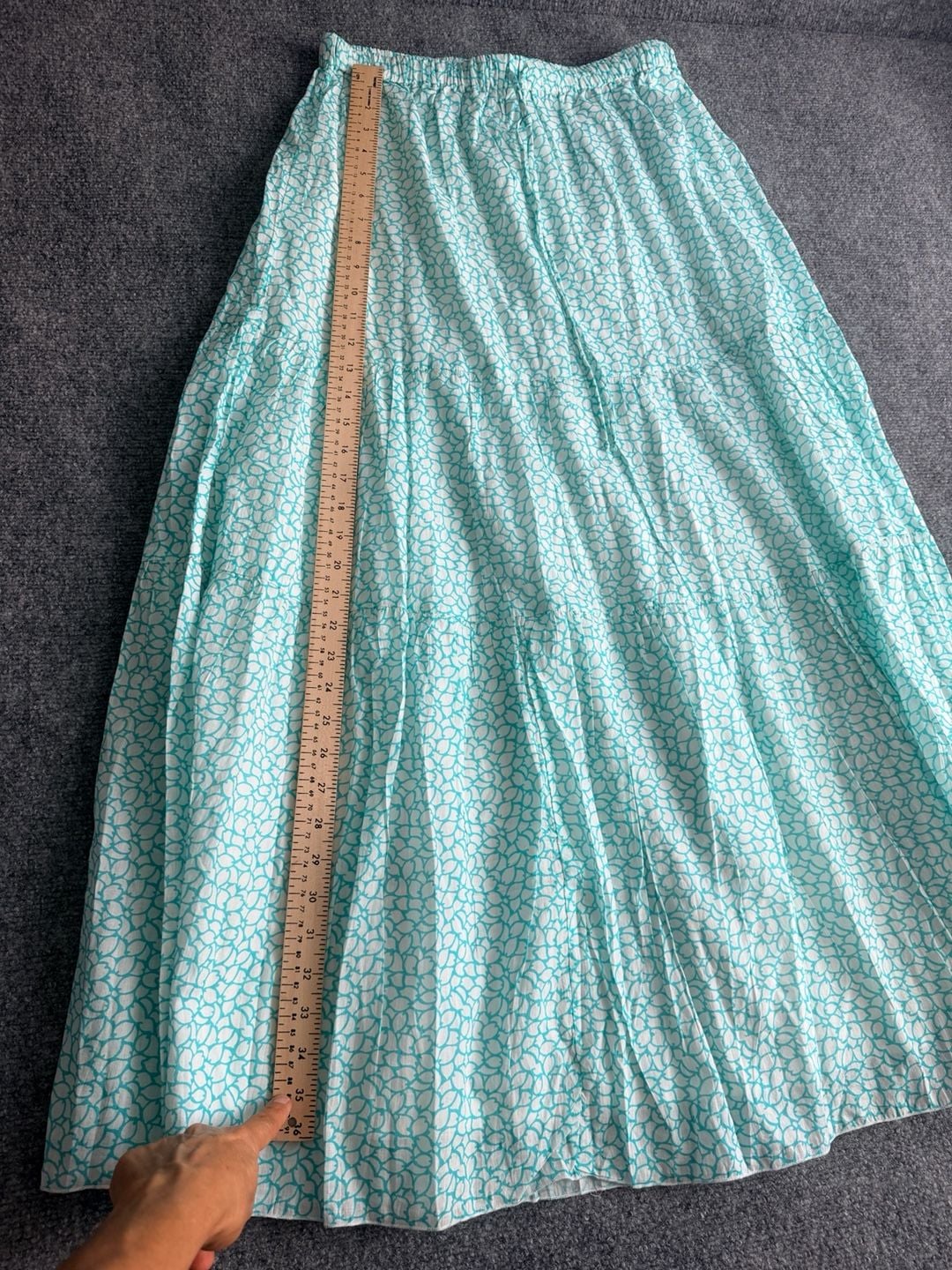 Hijo designed in Tortola Blue White Pattern Tiered Maxi Skirt 6