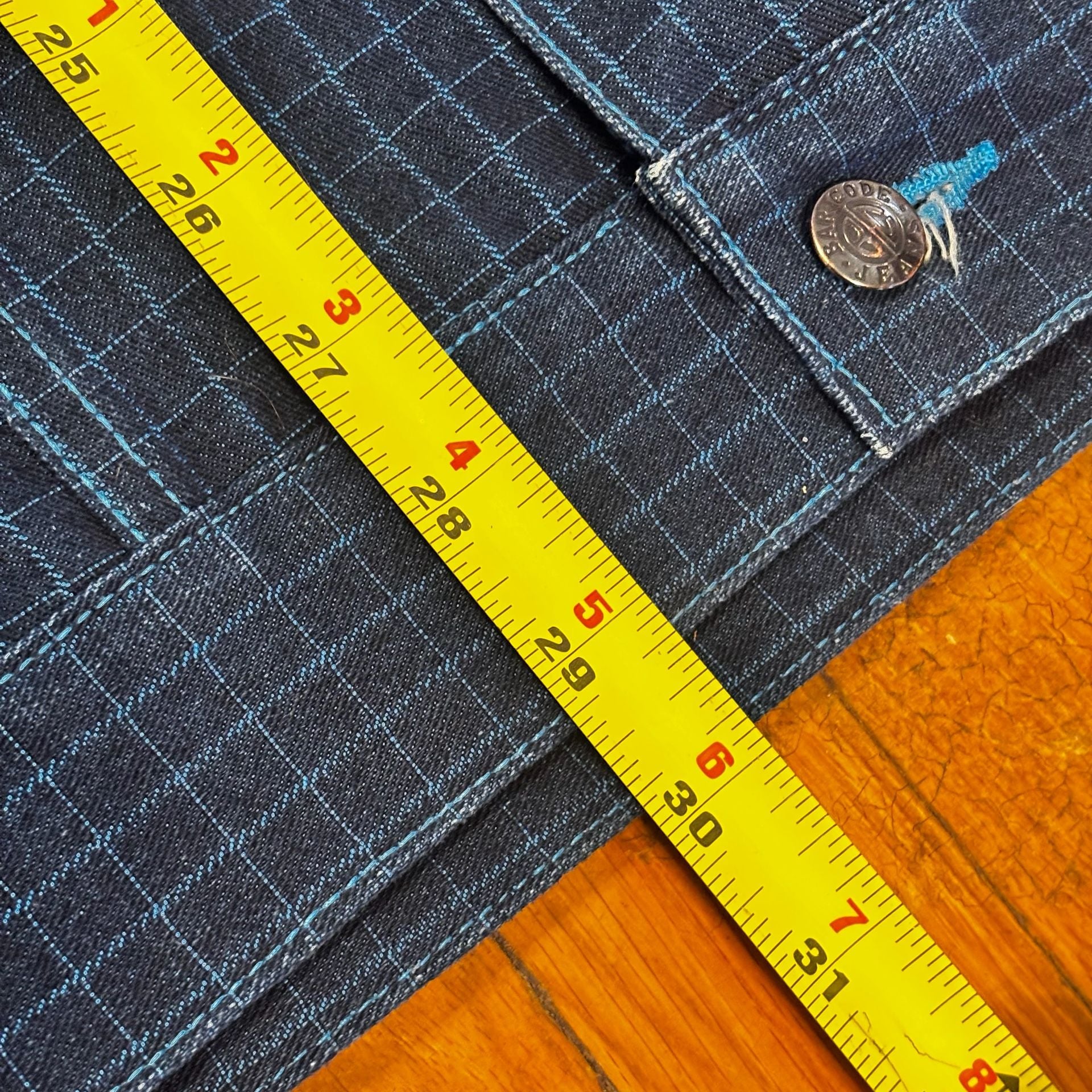 Barcode Denim Jacket Size L Grid Pattern Dark Wash Blue 7