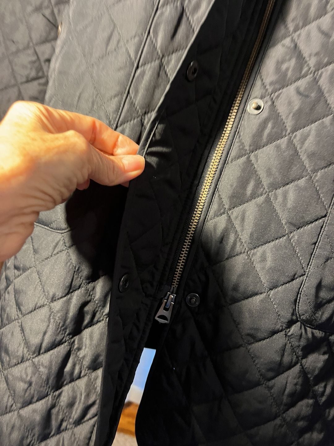 Lands' End Quilted Jacket BrownishBlack Corduroy Collar 5